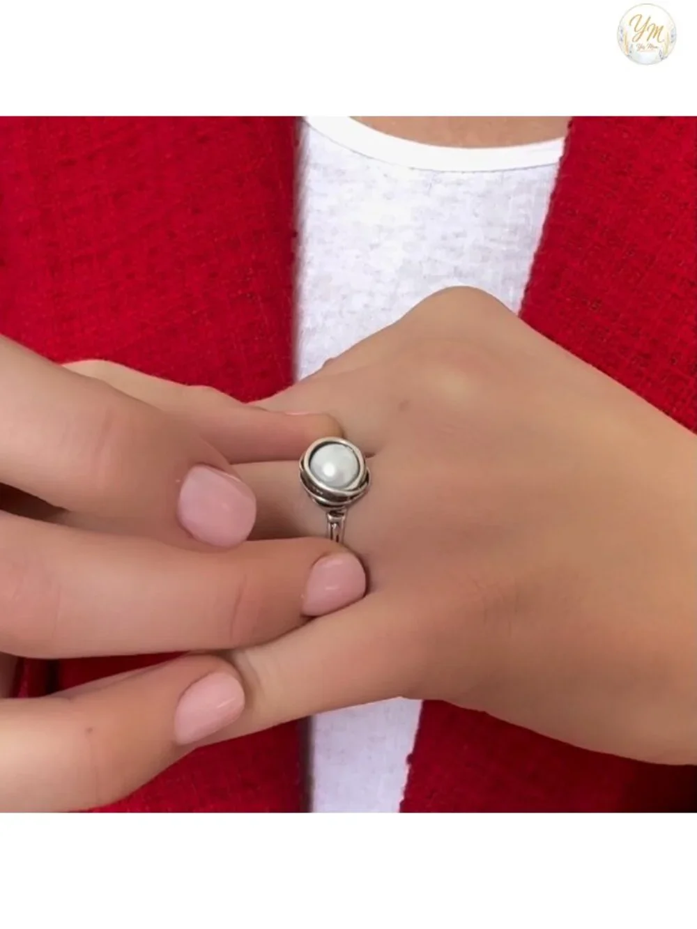 925 Sterling Silver Freshwater Pearl Wire Wrap Vintage Statement Ring